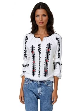 Ie dama alba cu broderie R 25, alb/negru glossy