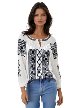 Ie dama alba cu broderie, ML 185, albastru