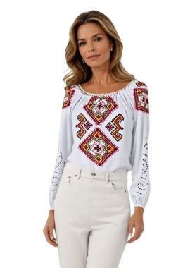 Ie dama alba cu broderie,  RD24, alb/galben