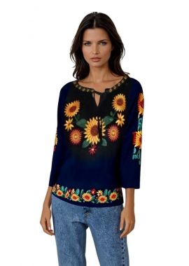 Bluza traditionala dama neagra cu broderie, RFN 2, negru