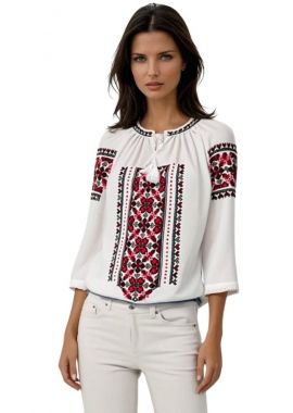 Ie dama alba cu broderie R165, alb/maro
