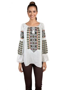 Ie dama traditionala I26 alb/portocaliu