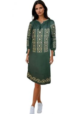 Rochie dama R11D, Dacali, verde/bej