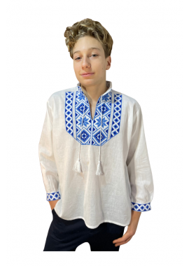 Bluza tip ie baieti R9, Dacali, alb/albastru pastel, 160 cm