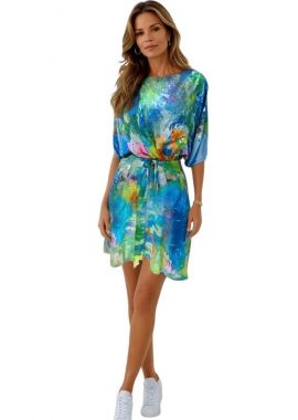 Rochie tip poncho dama, LP24, albastru glossy/mov