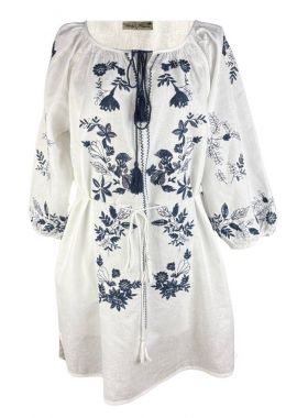 Rochie traditionala dama R25 alb/albastru