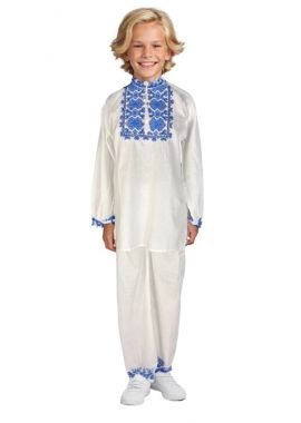 Costum popular baieti alb/albastru