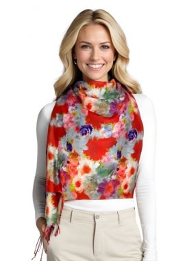 Fular casmir dama F, rosu/albastru pastel
