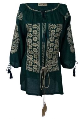 Bluza traditionala dama verde, 024, verde/auriu