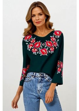 Bluza tradiitonala dama verde, R24D, verde/rosu