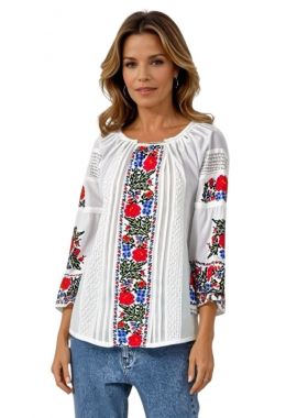 Ie dama alba cu broderie, R23, alb/verde