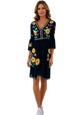 Rochie traditionala neagra, dama R24, negru/galben