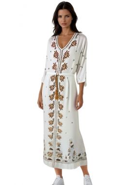 Rochie traditionala alba, dama RL24, alb crystal/crem