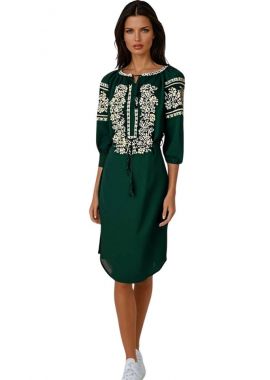 Rochie traditionala verde dama, RV166, verde/bej
