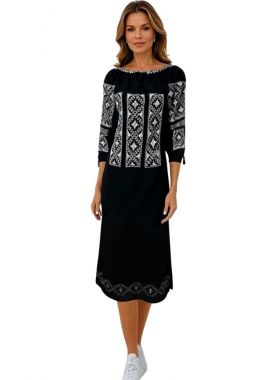 Rochie traditionala neagra, dama R11D, negru/bej