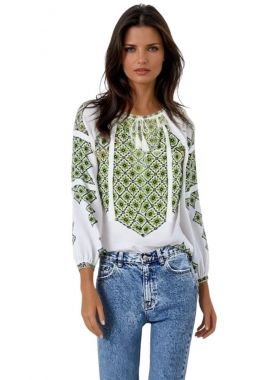 Ie dama alba cu broderie, D24, alb/verde broscuta