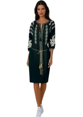 Rochie traditionala dama verdel RDF, verde/auriu