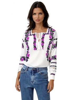 Ie dama alba, cu broderie,  R 124, alb/mov