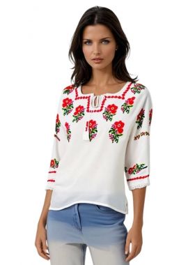 Ie dama alba cu broderie,  ML 237 alb/albastru cardinal