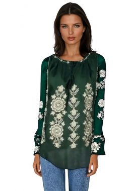 Bluza traditionala verde, cu broderie, R222, verde/auriu