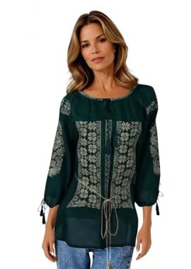 Bluza traditionala dama verde, 024, verde/auriu