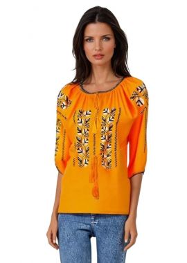 Bluza traditionala galbena, RIAG, portocaliu/crem