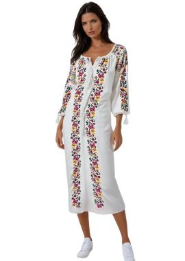 Rochie traditionala dama R25 alb/galben