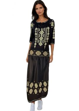 Fusta traditionala neagra, dama cu broderie F1
