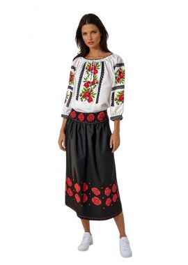 Fusta neagra traditionala dama cu broderie F3, negru/rosu