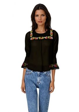 Bluza traditionala neagra, cu broderie, BRN