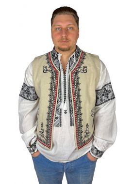 Vesta traditionala barbati bej/rosu