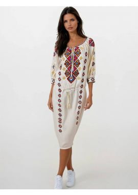 Rochie traditionala dama R25 crem/maro