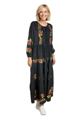 Rochie dama traditionala neagra S25 negru/galben