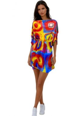 Rochie tip poncho, dama CC, rosu/galben, one size
