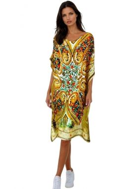 Rochie tip poncho dama, 24MT, bej/portocaliu