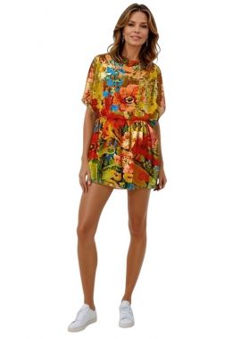 Rochie tip poncho, dama, 24MN, rosu/maro havana, One size INTL