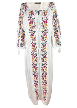 Rochie traditionala dama R25 alb/galben