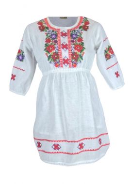 Rochie fete cu model traditional, alb/mov