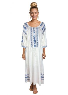 Rochie dama traditionala S25 alb/albastru