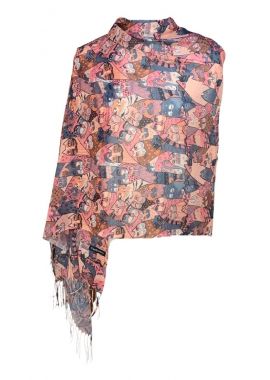 Esarfa tip sal dama P1, Dacali, roz/gri ,180 x 70 cm