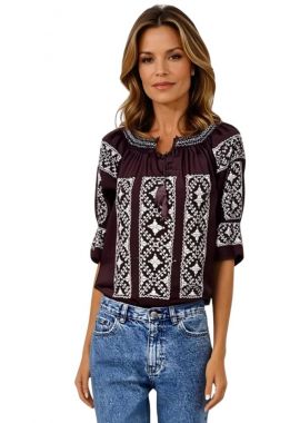 Bluza traditionala maro, cu broderie, RM11