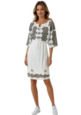 Rochie traditionala alba, dama CPT24, alb/bej