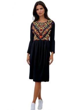 Rochie traditonala neagra dama, RD2, negru/portocaliu