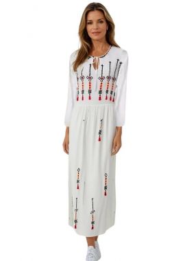 Rochie traditionala, alba,  dama RL24, alb/rosu