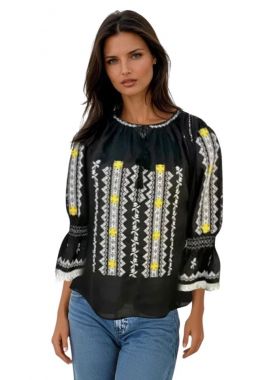 Bluza traditionala neaga cu broderie, ML 237 negru/galben