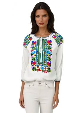 Ie dama alba cu broderie, R 25, alb/verde broscuta