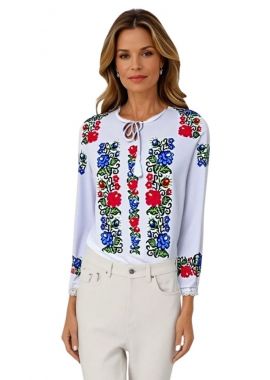 Ie dama alba cu broderie, R24, alb cristal/verde