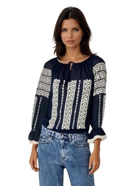 Bluza traditionala dama, neagra R 25, negru/bej