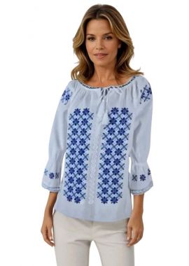 Ie dama albă cu broderie, B23, alb cocos/albastru