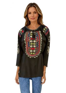 Bluza dama neagra cu broderie, R 25, negru/rosu